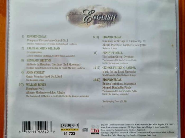 4 CD's Great Brass Classics / English classics / Opera classic / Choral classic. From 2000 / Laser Light Digital records, VG condition. l