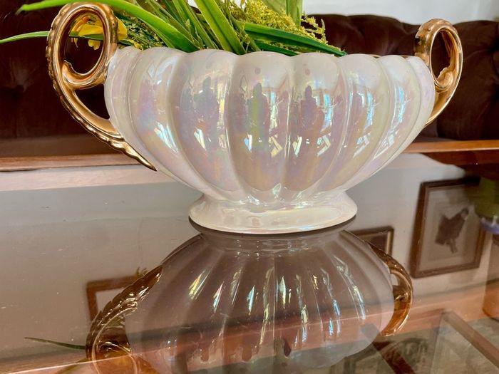 Vintage H J  Wood Burslem Pearlescent Lustre Mantel Vase with Gold Handles