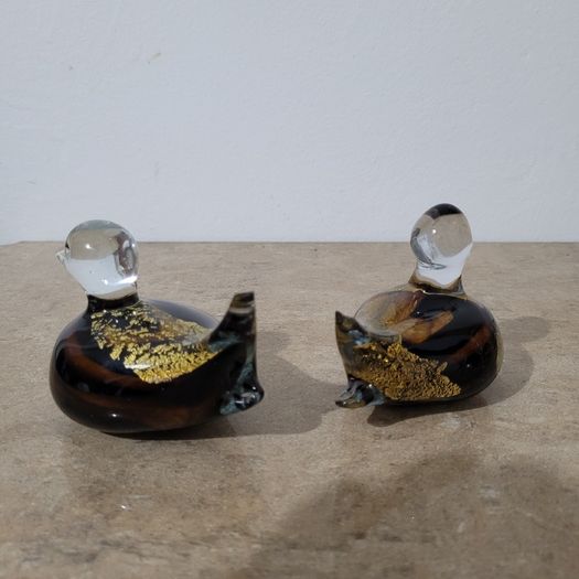 Midcentury Pair of signed Murano glass ducks
