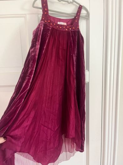 Monsoon Girls Burgundy Crushed Velvet Dress