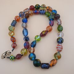 MultiColor Venetian Style Aventurine & Skunk Glass Beads Necklace