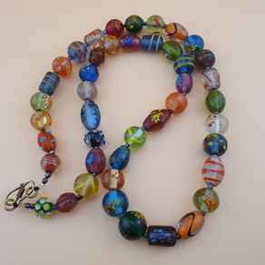 MultiColor Venetian Style Aventurine & Skunk Glass Beads Necklace