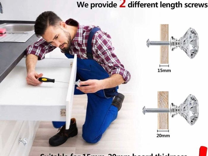 6 PCS Cabinet Knobs with 2 Sizes Screws, 30mm Drawer Handles Crystal Glass Diamond Shaped cupboards Door Knobs