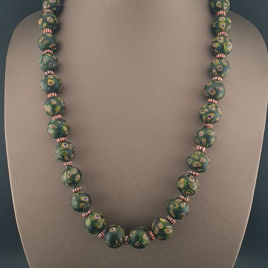 Antique Venetian Style Gabri Eyes & Chevron Glass Beads Necklace Strands