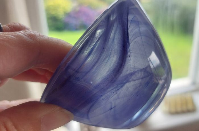 Fabulous Pair of Two Vintage Small Hand-Blown Art Glass Pieces in Shades of Bright Blue and Cornflower Blue, Sold as a Pair