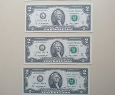 5 UNC  USA 2 Dollars Banknotes In Sequence
