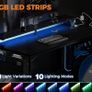 L Shaped Gaming Desk with LED Lights, 120 x 80 cm Computer Desk with Power Outlet, Reversible Corner Gaming Table with Storage Shelves & Monitor Stand, Black Image 4