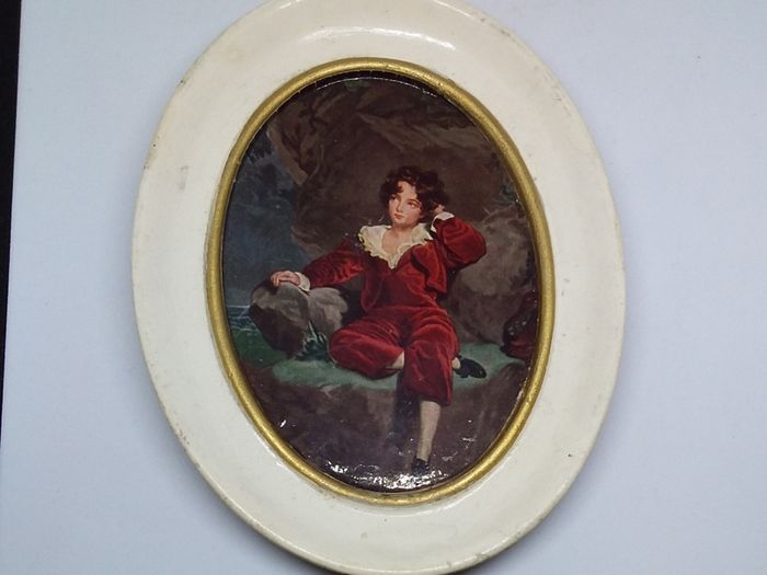 Small Oval Vintage Framed Print - Boy Sitting
