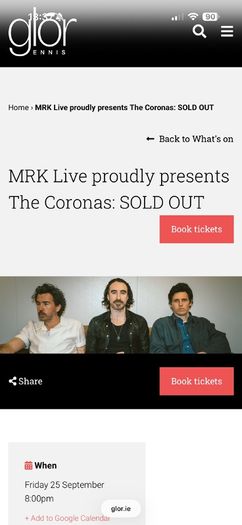 The Coronas tickets x 2, Glor Ennis
