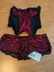 panache Sienna red and black basque set