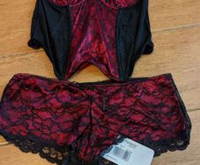 panache Sienna red and black basque set