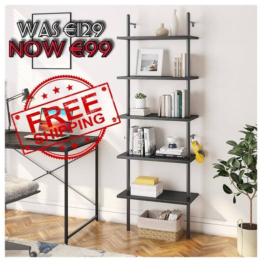 NEW SALE | Ladder Shelf 5-Tier Bookcase Rack 180CM Storage Unit with Metal Frame Floating Wall Shelf for Living Room, Office, Bedroom