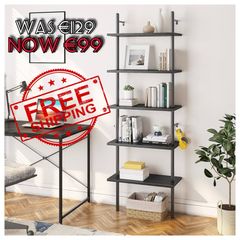 NEW SALE | Ladder Shelf 5-Tier Bookcase Rack 180CM Storage Unit with Metal Frame Floating Wall Shelf for Living Room, Office, Bedroom