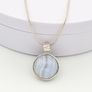 925 Vintage Sterling Silver Necklace, Montrose Blue Agate And Marcasite Reversible Pendant Image 5