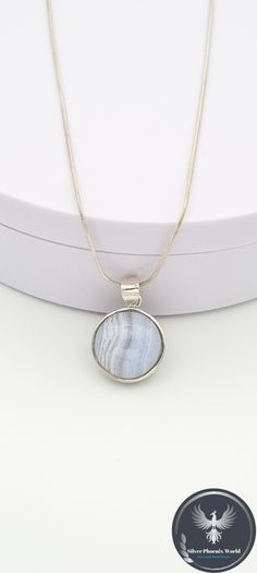 925 Vintage Sterling Silver Necklace, Montrose Blue Agate And Marcasite Reversible Pendant
