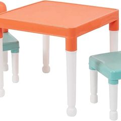 Childrens Table and Two Chair Set, Green Orange White, Table-51cm H x 51cm W x 43cm D 27cm x 31cm x 44cm, Seat Height 26cm