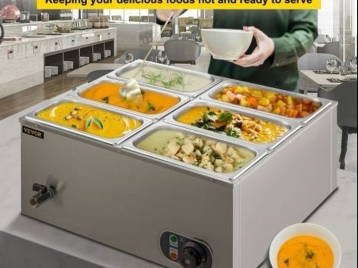 NEW 6 Pan Commercial Food Warmer Electric Steam Table 1200W Professional Countertop for Restaurant 220v