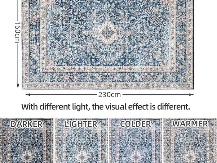 Rugs Living Room Large 160x230 cm Boho Vintage Area Rug Traditional Oriental Carpet Machine Washable Rugs Anti Slip Low Pile Rug Home Decor Office Carpet, Blue