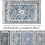 Rugs Living Room Large 160x230 cm Boho Vintage Area Rug Traditional Oriental Carpet Machine Washable Rugs Anti Slip Low Pile Rug Home Decor Office Carpet, Blue Image 3