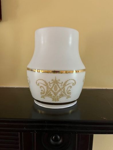 Glass Ceiling light Shade Vintage. Milky Finish With Gold Tones And Gold Frost Detail & Gold  Trim. Is really Beautiful Hung
