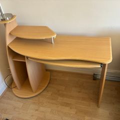 Light wood effect computer desk with keyboard tray