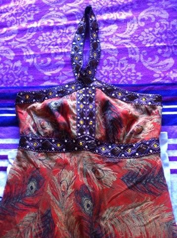 Designer Halterneck Peacock Dress Size 12