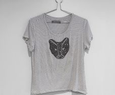 Pre Owned Marciano by Guess Beaded Panther Striped Tee