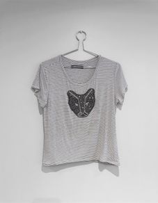 Pre Owned Marciano by Guess Beaded Panther Striped Tee