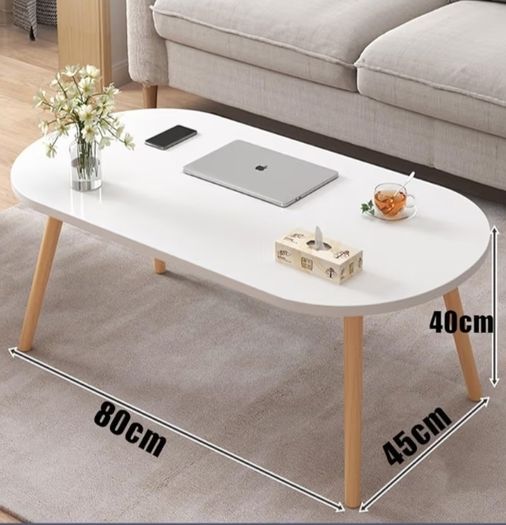 Oval Coffee Table,Solid Table Legs, Mid Century Modern Coffee Tables, Centre Table For Living Room, Tea Table, Side Table for Living Room,Small Space, 85x 45 x 40cm marble white
