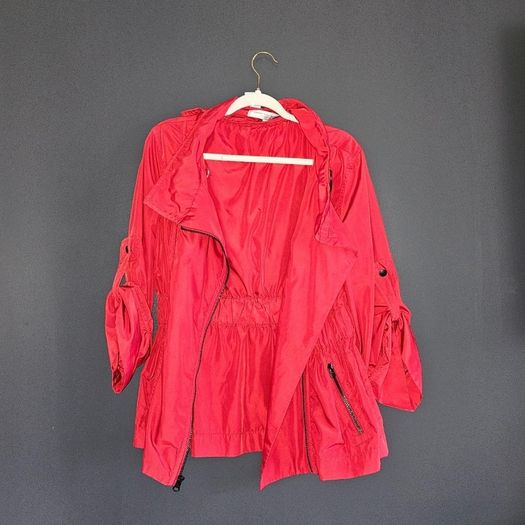 French Connection Red Asymmetrical Zip Hooded Jacket  EU 38 UK 10)