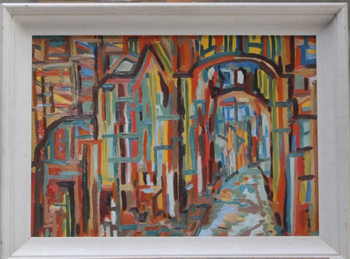 Original Abstract Painting Cityscape Framed