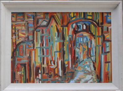 Original Abstract Painting Cityscape Framed