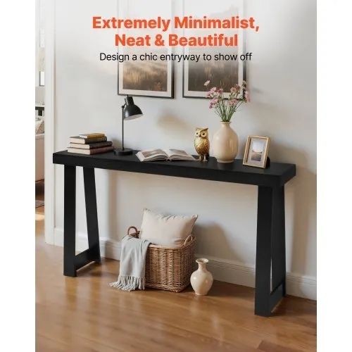 140 cm Console Table, Modern Desk Behind the Couch, Wooden Rectangle Entrance Desk, Narrow Long Sofa Table Accent Stand, Ideal for Hallway, Bedroom, Living Room, Foyer, Easy Assembly, Black