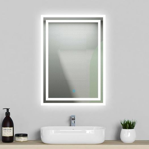 NEW SALE | 600x500 Bathroom Wall Mirror with LED Lights, LED Bathroom Mirror Anti-fog, Touch Sensor Switch, Wall Mounted Vanity Mirror Vertical or Horizontal