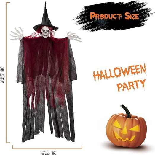2 Pack Halloween Hanging Grim Reapers, 41inch Halloween Hanging Skeleton Ghost Halloween Flying Ghost Scary Halloween Hanging Decorations for Haunted House Props Decor purple and red