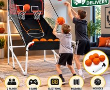 Foldable 2-Player Basketball Arcade Game  7ft Dual Hoop Shooting Game with Electronic Scoreboard & 8 Game Modes