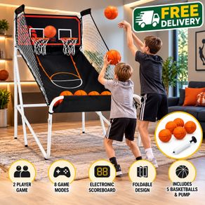 Foldable 2-Player Basketball Arcade Game  7ft Dual Hoop Shooting Game with Electronic Scoreboard & 8 Game Modes