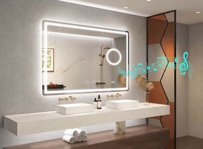 LED Bathroom Mirror Antifog Bluetooth Makeup Dual LED
