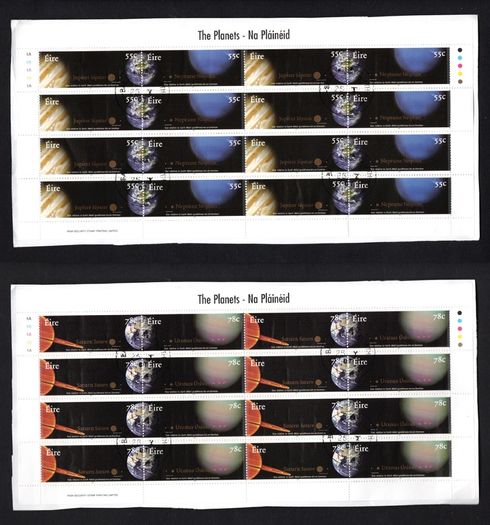 2007 Ireland The Planets (Jupiter, Neptune, Saturn & Uranus) Commemorative Stamp Sheetlets Plate 1A1A1A1A1A Fine Used with Dublin cancel of 25th May 2007 (First day of issue)