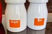 Vintage Typhoon Sugar and Tea Round Lidded Ceramic Jar Pantry Storage