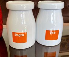 Vintage Typhoon Sugar and Tea Round Lidded Ceramic Jar Pantry Storage