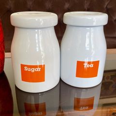 Vintage Typhoon Sugar and Tea Round Lidded Ceramic Jar Pantry Storage