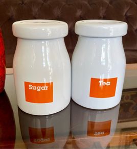 Vintage Typhoon Sugar and Tea Round Lidded Ceramic Jar Pantry Storage