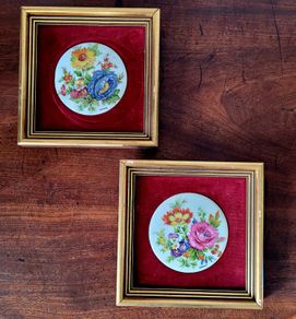 Vintage pair of handpainted & framed limoges plaques