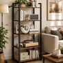 Industrial 5 Tier Bookcase Vintage Brown and Black Book Shelf Storage Shelving Unit Image 2
