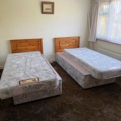 2 Single Beds with Mattresses and Pine Headboards