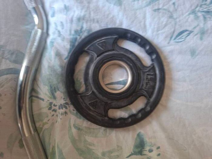 adjustable dumbells 5kg to 40kg and curling bar and plates