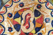 Mexican Decor Fish Motif Plate Cobalt Blue Orange Ceramic Pottery