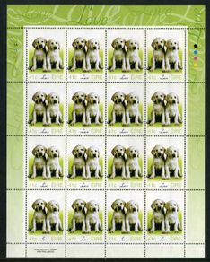 2003 Ireland Greetings (baby animals, puppies) Commemorative Stamp Sheetlet Plate 1A1A1A1A Mint Never Hinged (MNH).