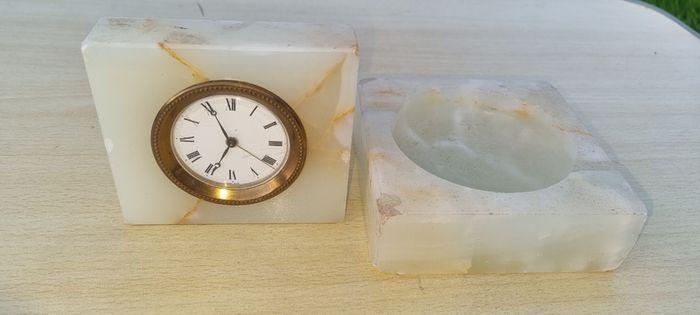 Vintage marble clock and ashtray